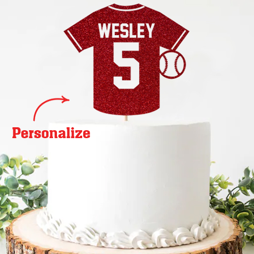 Personalized Name Glittering Baseball Jersey Cake Pick Topper